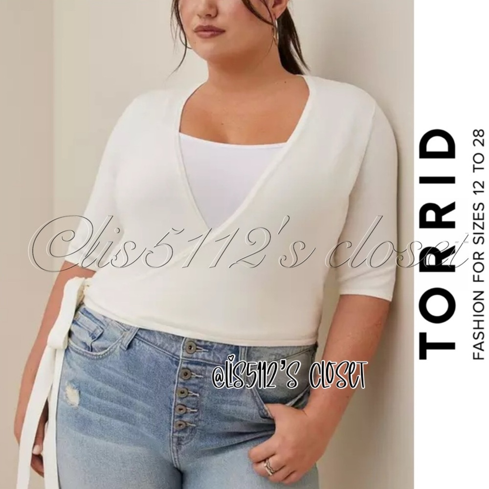 Torrid Ballet Wrap Front Short Sleeve Fitted Cardigan Sweater Shrug 2X 18 20
